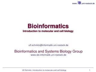 Bioinformatics Introduction to molecular and cell biology