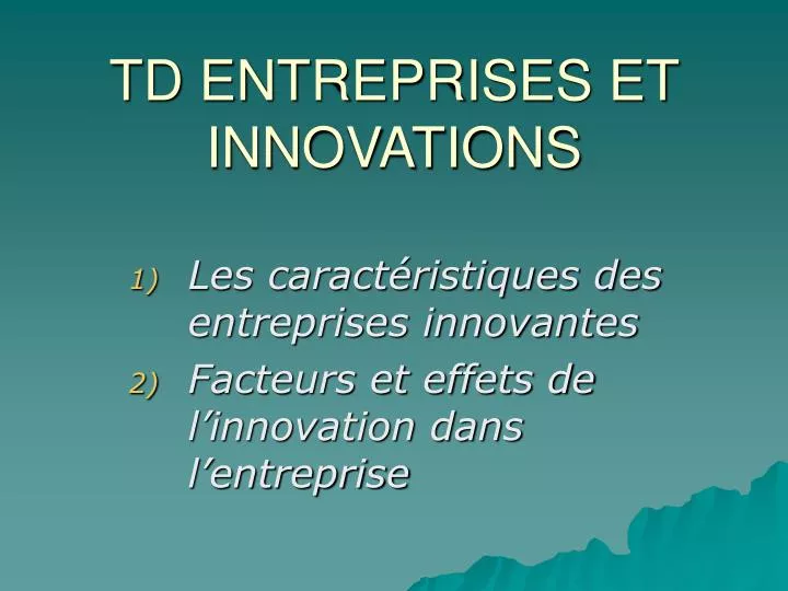 td entreprises et innovations