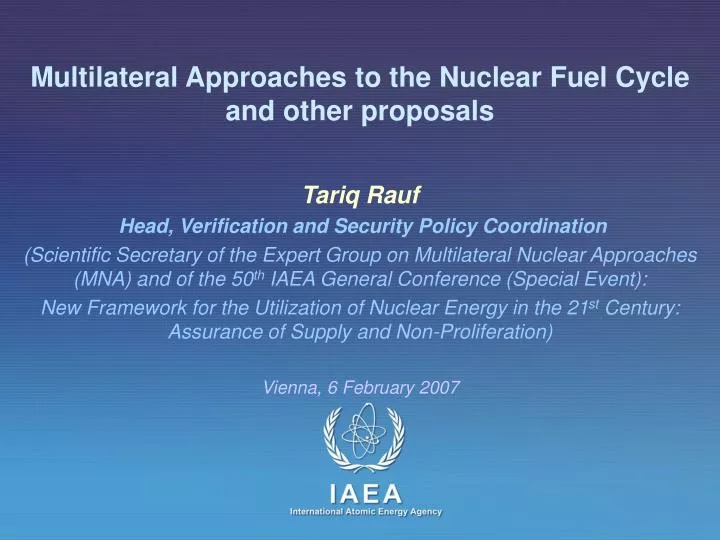 multilateral approaches to the nuclear fuel cycle and other proposals