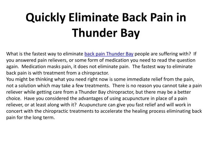 quickly eliminate back pain in thunder bay
