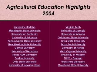 Agricultural Education Highlights 2004