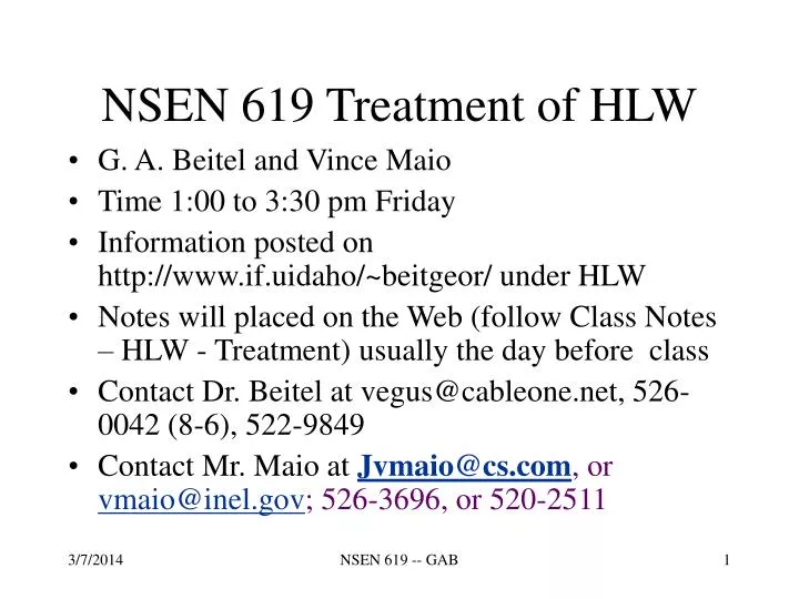 nsen 619 treatment of hlw