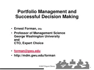 Portfolio Management and Successful Decision Making
