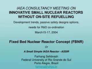 IAEA CONSULTANCY MEETING ON INNOVATIVE SMALL NUCLEAR REACTORS WITHOUT ON-SITE REFUELLING