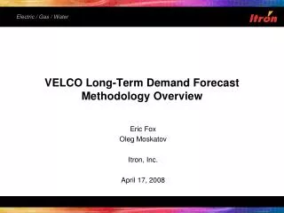 VELCO Long-Term Demand Forecast Methodology Overview