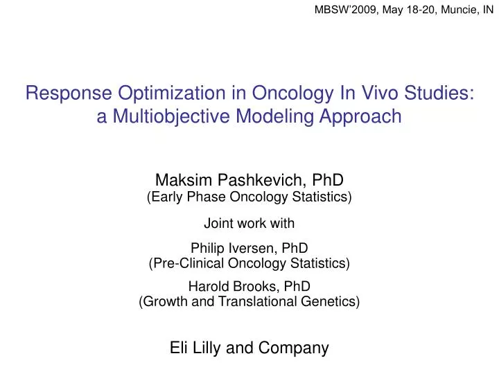 response optimization in oncology in vivo studies a multiobjective modeling approach