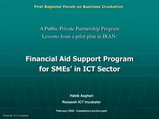 A Public Private Partnership Program Lessons from a pilot plan in IRAN: Financial Aid Support Program for SMEs’ in ICT