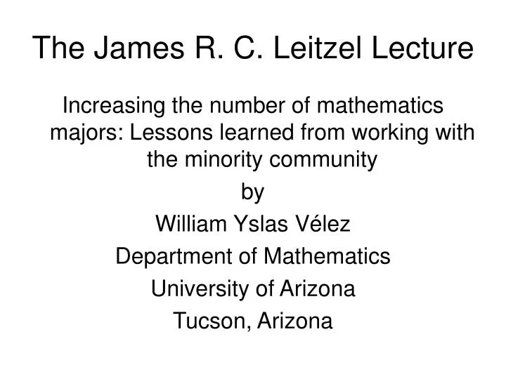 the james r c leitzel lecture