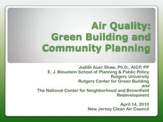 Air Quality: Green Building and Community Planning