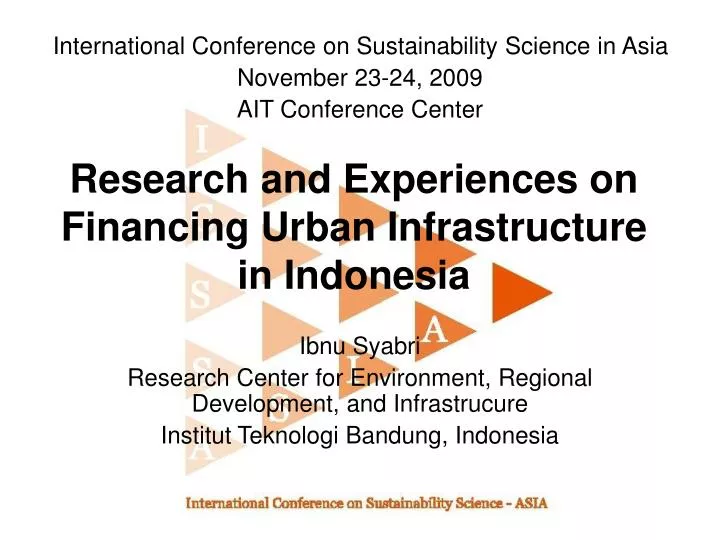research and experiences on financing urban infrastructure in indonesia
