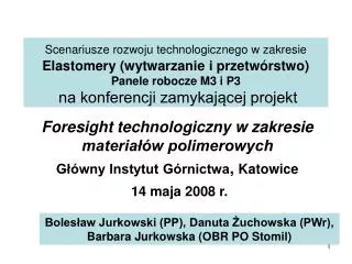 Foresight technologiczny w zakresie materiałów polimerowych Główny Instytut Górnictwa , Katowice 14 maja 2008 r.
