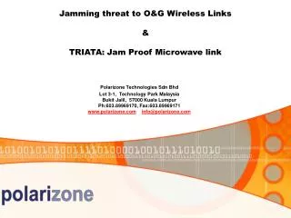 Jamming threat to O&amp;G Wireless Links &amp; TRIATA: Jam Proof Microwave link
