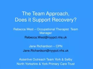 The Team Approach, Does it Support Recovery?