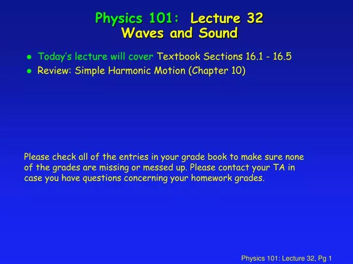 physics 101 lecture 32 waves and sound