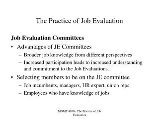 The Practice of Job Evaluation