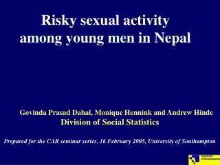 Risky sexual activity among young men in Nepal