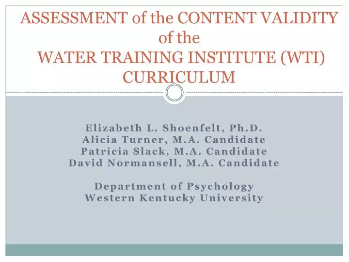 assessment of the content validity of the water training institute wti curriculum
