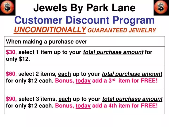 jewels by park lane customer discount program
