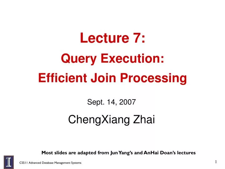 lecture 7 query execution efficient join processing