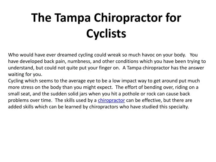 the tampa chiropractor for cyclists
