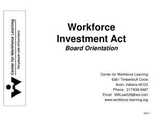 Workforce Investment Act Board Orientation