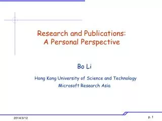 Research and Publications: A Personal Perspective