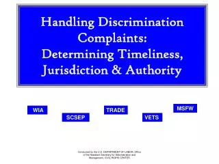 Handling Discrimination Complaints: Determining Timeliness, Jurisdiction &amp; Authority