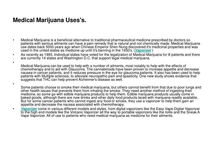 medical marijuana uses s