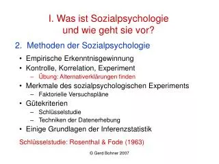 I. Was ist Sozialpsychologie und wie geht sie vor?