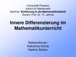 Referentinnen: Katharina Schub Nadine Stelzer
