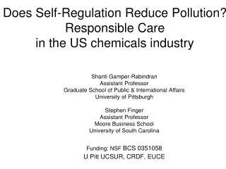 Does Self-Regulation Reduce Pollution? Responsible Care in the US chemicals