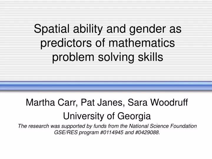 spatial ability and gender as predictors of mathematics problem solving skills