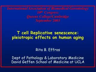 International Association of Biomedical Gerontology 10 th Congress Queens College/Cambridge September 2003 T cell Rep