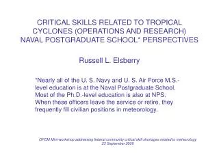 CRITICAL SKILLS RELATED TO TROPICAL CYCLONES (OPERATIONS AND RESEARCH) NAVAL POSTGRADUATE SCHOOL* PERSPECTIVES