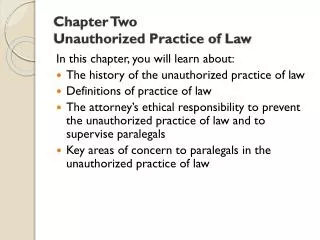 Chapter Two Unauthorized Practice of Law