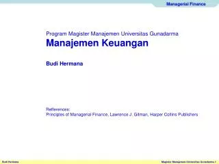 Program Magister Manajemen Universitas Gunadarma Manajemen Keuangan Budi Hermana
