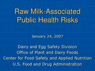 Raw Milk-Associated Public Health Risks