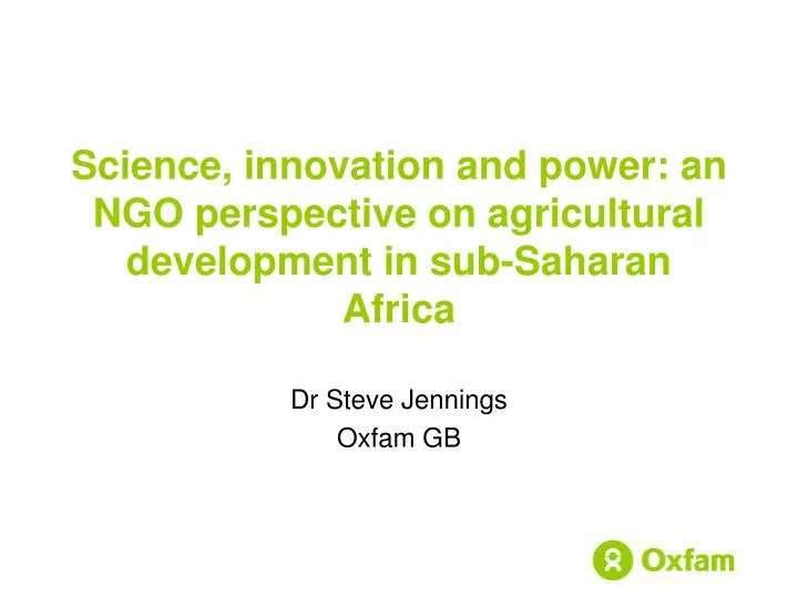 science innovation and power an ngo perspective on agricultural development in sub saharan africa