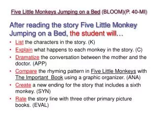 Five Little Monkeys Jumping on a Bed (BLOOM)(P. 40-MI)