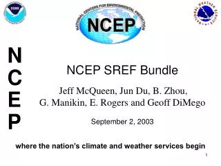 NCEP SREF Bundle Jeff McQueen, Jun Du, B. Zhou, G. Manikin, E. Rogers and Geoff DiMego September 2, 2003