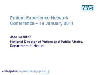 Patient Experience Network Conference – 19 January 2011