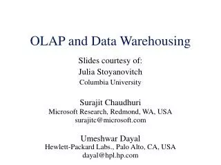 OLAP and Data Warehousing