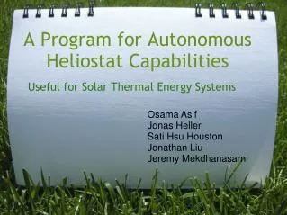 A Program for Autonomous Heliostat Capabilities