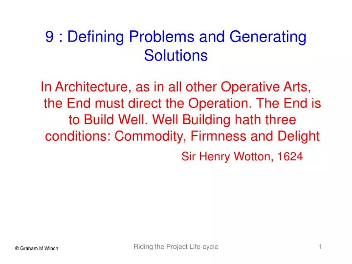 9 defining problems and generating solutions