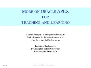 More on Oracle APEX for Teaching and Learning