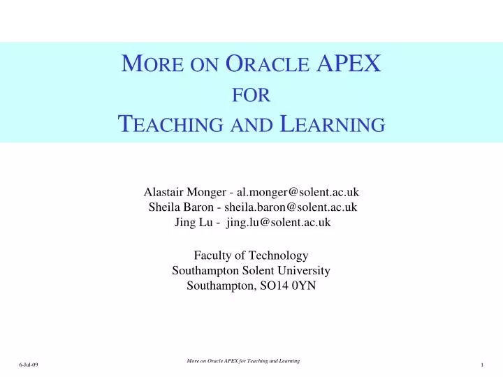 more on oracle apex for teaching and learning