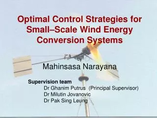 Optimal Control Strategies for Small–Scale Wind Energy Conversion Systems