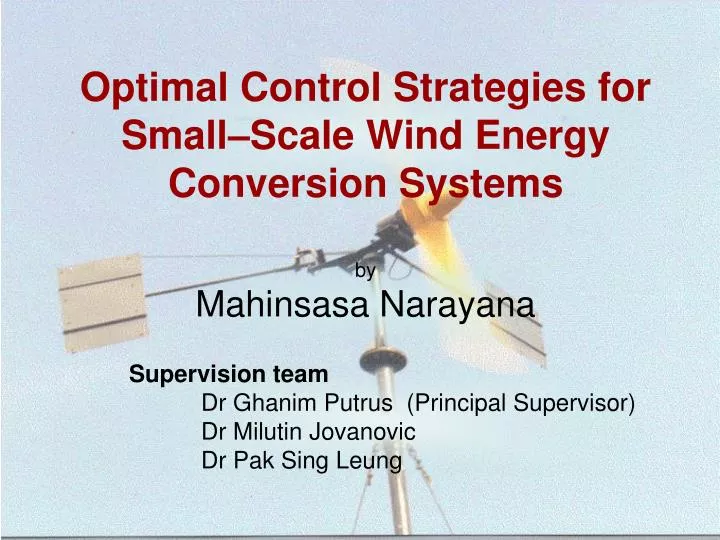 optimal control strategies for small scale wind energy conversion systems