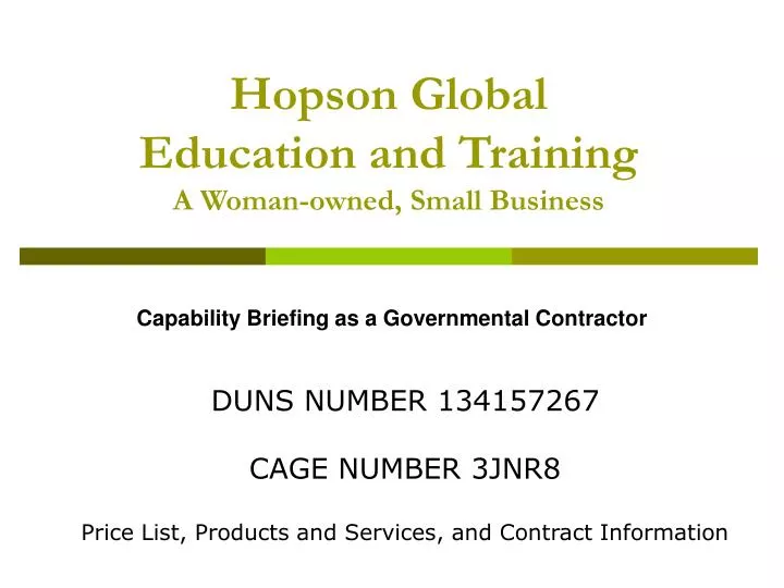 hopson global education and training a woman owned small business