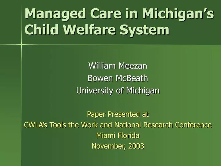 managed care in michigan s child welfare system